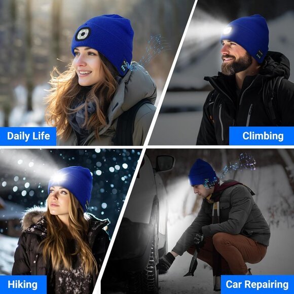 Bluetooth Beanie with Light, Beanie with LED and Bluetooth Headphones, Rechargea - Picture 6 of 7